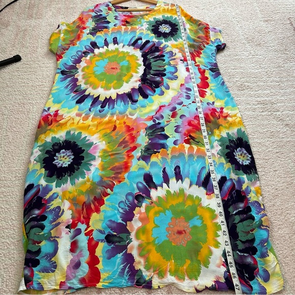 Seven Islands Floral Tie Dye Midi Dress Dolman Sleeve Cocoon Style Size Large XL - Picture 10 of 13